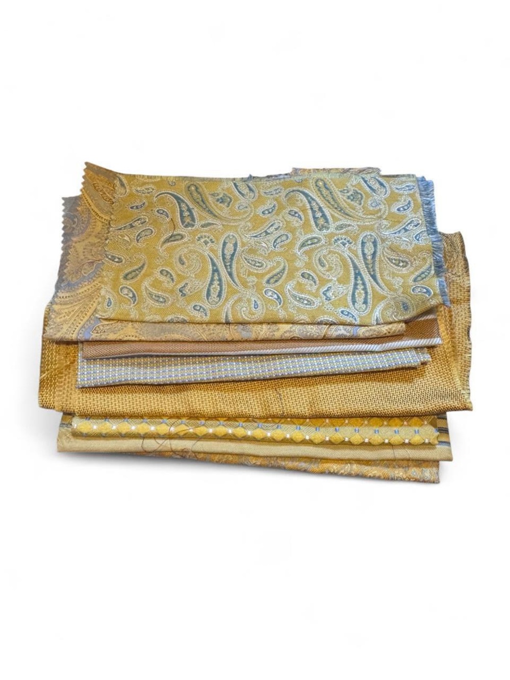 8pc bundle lot yellow 100% Italian silk fabric remnants